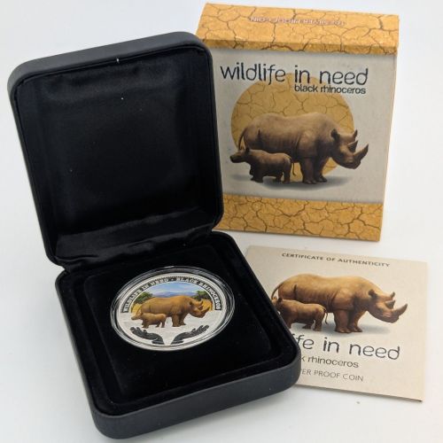 Tuvalu 1 Dollar 2012 | Wildlife in Need: Black Rhinoceros | 1 oz Silber | Box + CoA