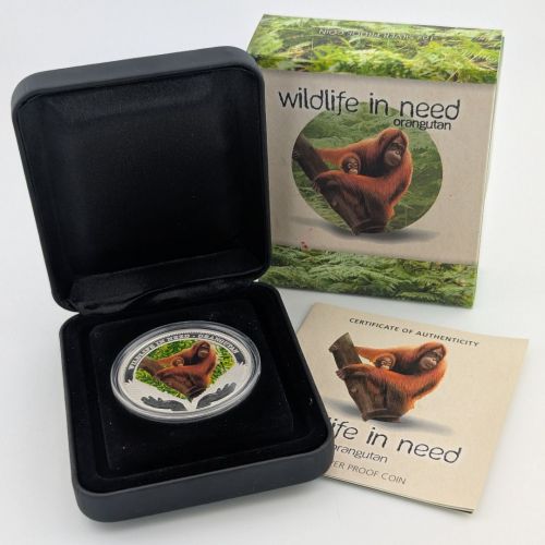 Tuvalu 1 Dollar 2011 | Wildlife in Need: Orangutan | 1 oz Silber | Box + CoA