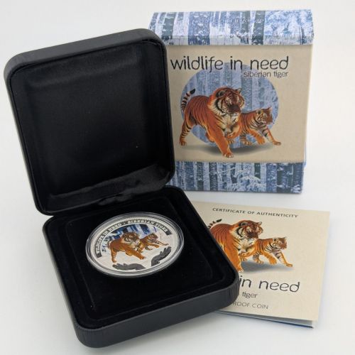 Tuvalu 1 Dollar 2012 | Wildlife in Need: Siberian Tiger | 1 oz Silber | Box + CoA