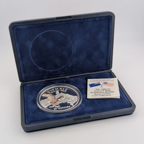 Cook Islands 25 Dollar 1996 | National Park Bald Eagle | 5 oz Silber | Box + CoA