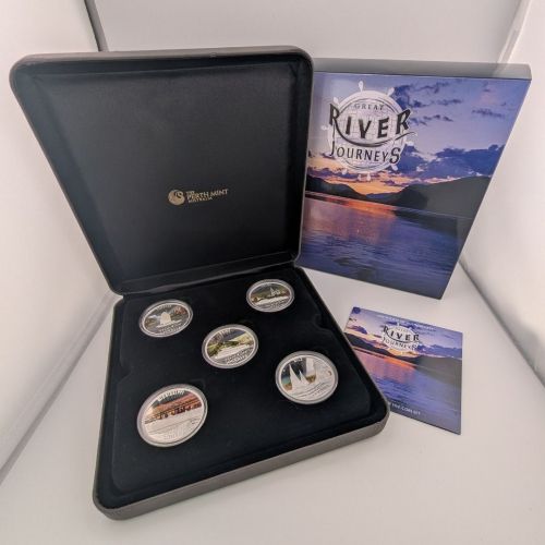 Tuvalu 5 x 1 Dollar 2010 | Great River Journeys | 5 x 1 oz Silber| Box + CoA