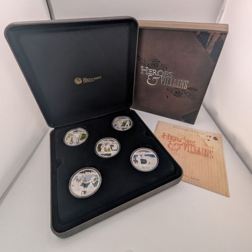 Tuvalu 5 x 1 Dollar 2011 | Heroes & Villains | 5 x 1 oz | Box + CoA