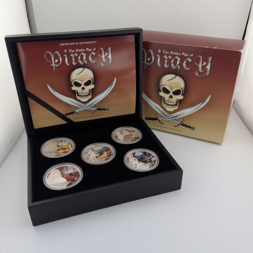 Tuvalu 5 x 1 Dollar 2009 | The Golden Age of Piracy | 5 x 1 oz | Box + CoA