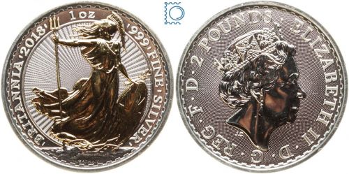 Großbritannien, 2 Pfund 2018, Britannia, 1 Unze Silber vergoldet - gildet