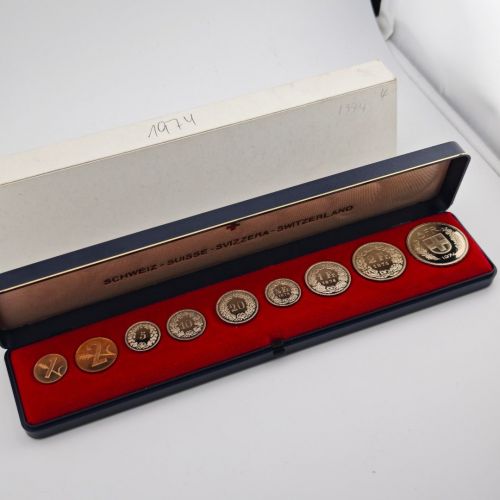 SCHWEIZ Helvetia 1974 Kursmünzensatz KMS PP – in Münzschatulle
