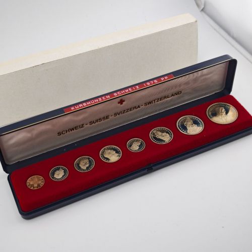 SCHWEIZ Helvetia 1975 Kursmünzensatz KMS PP – in Münzschatulle