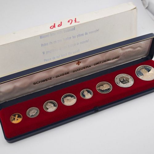 SCHWEIZ Helvetia 1976 Kursmünzensatz KMS PP – in Münzschatulle