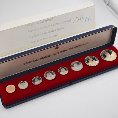 SCHWEIZ Helvetia 1977 Kursmünzensatz KMS PP – in Münzschatulle