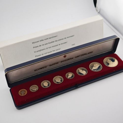 SCHWEIZ Helvetia 1980 Kursmünzensatz KMS PP – in Münzschatulle
