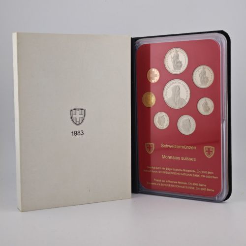 SCHWEIZ Helvetia 1983 Kursmünzensatz KMS PP – in Hartplastik