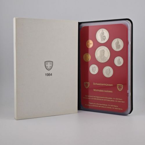 SCHWEIZ Helvetia 1984 Kursmünzensatz KMS PP – in Hartplastik