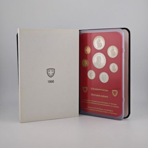 SCHWEIZ Helvetia 1986 Kursmünzensatz KMS PP – in Hartplastik