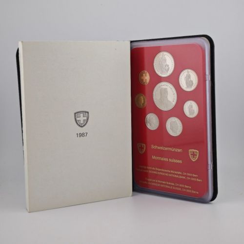 SCHWEIZ Helvetia 1987 Kursmünzensatz KMS PP – in Hartplastik