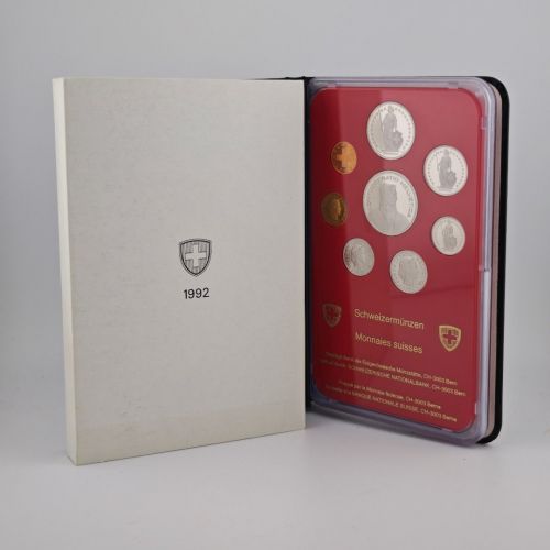 SCHWEIZ Helvetia 1992 Kursmünzensatz KMS PP – in Hartplastik