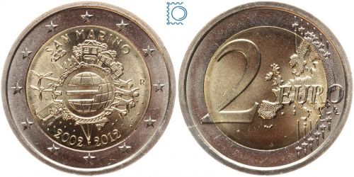 San Marino 2 Euro 2012 - 10 Jahre Euro Bargeld - stempelglanz