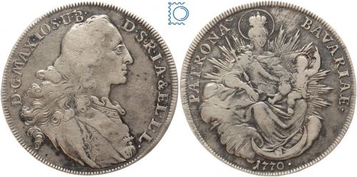 Bayern, Maximilian III. Joseph, 1 Taler 1770 A, Madonnentaler, Silber