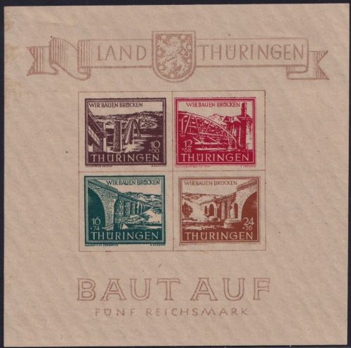 SBZ Thüringen 1946 - Block 4 ay Typ I/II ungebraucht mit Falzspuren