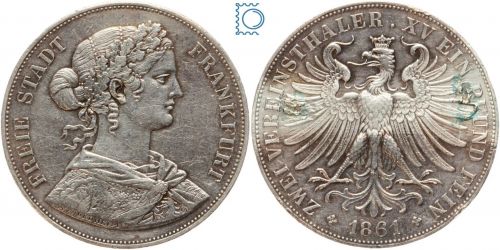 Freie Stadt Frankfurt - Vereinsthaler - Doppeltaler 1861 - Frauenkopf - Silber