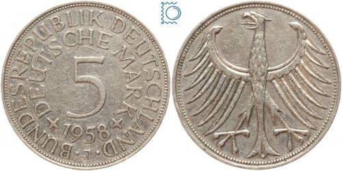 5 Deutsche Mark 1958 J - Silberadler 1951-1974 - Jaeger 387