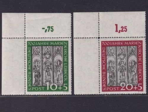 Bund, Michel Nr. 139-140 Eckrand Ecke 1 postfrisch - Marienkirche Lübeck