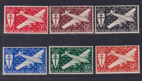 Französisch-Indien 1944 MiNr. 233-238 postfrisch - Flugpostmarke RF