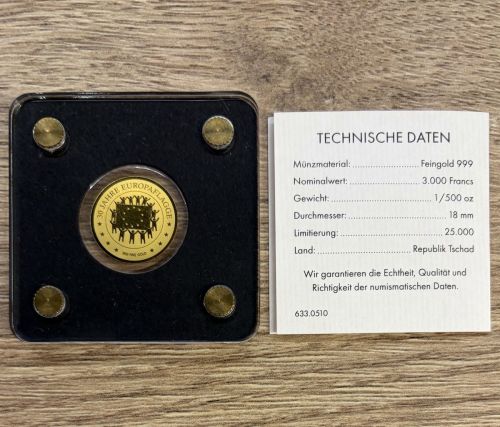 Goldmünze TSCHAD 2020 - 1/500 Oz Gold 999 - 30 Jahre Euroflagge