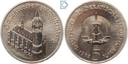 DDR 5 Mark 1983 - Schlosskirche zu Wittenberg - stempelglanz