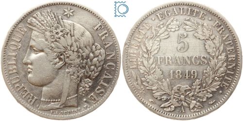 Frankreich 5 Francs 1849 A Paris - Ceres, Cérès 2. Republik
