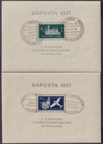DANZIG Block 1 + 2 gestempelt Luftpost - Blockpaar DAPOSTA 1937