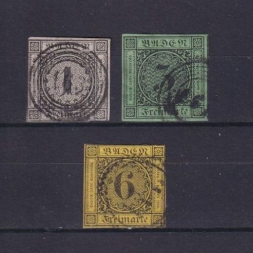 Baden 1853 - Michel Nr. 5, 6, 7 gestempelt - 1, 3, 6 Kreuzer Ziffer im Kreis
