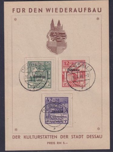 Deutsche Lokalausgaben 1946 - Dessau Nr. I - III auf Spendenkarte - Selten!