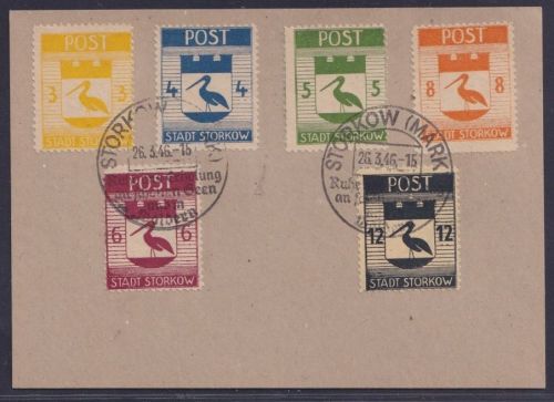 Lokalausgaben Storkow 1946 - MiNr. 9-14 A gestempelt auf Karte
