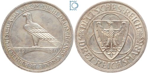 Weimar 3 Mark 1930 E, Rheinlandräumung, J.345, Silber