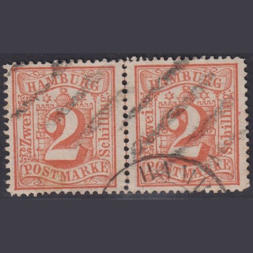 Hamburg 1864 - MiNr. 13 Paar Einheit gestempelt - 2 Schilling orangerot