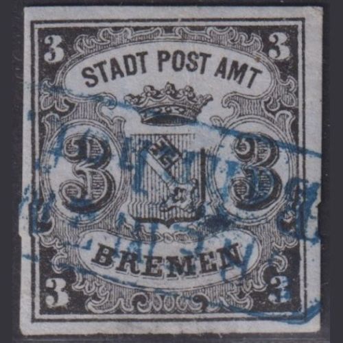 Bremen 1855 - MiNr. 1 x gestempelt, unten dünne Stelle, Altsignatur