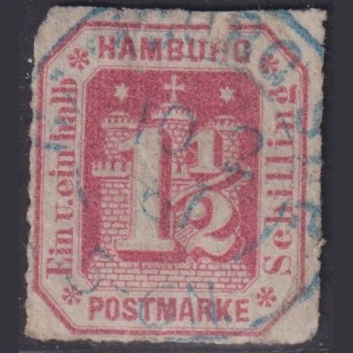 Hamburg 1864 - MiNr. 21 gestempelt - 1 ½ Schilling rosakarmin