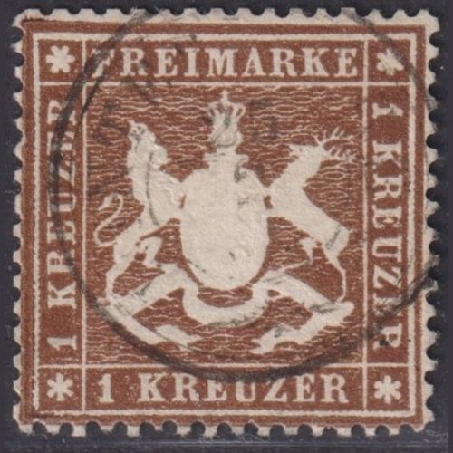Altdeutschland Württemberg 1860 - MiNr. 16 xa gestempelt - 1 Kreuzer braun