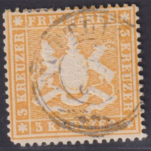 Altdeutschland Württemberg 1860 - MiNr. 17 ya gestempelt - 3 Kreuzer gelborange
