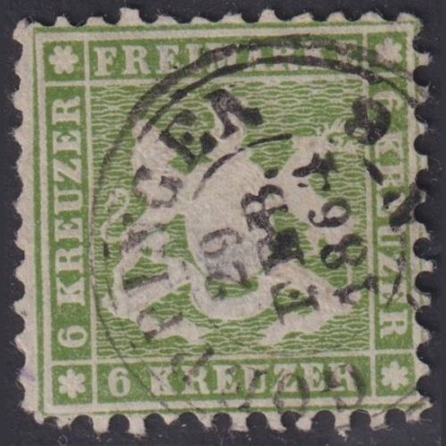 Altdeutschland Württemberg 1862 - MiNr. 23 a gestempelt - 6 Kreuzer hell(gelb)grün
