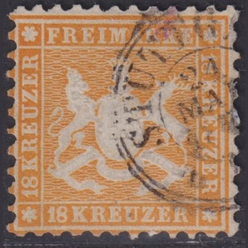 Altdeutschland Württemberg 1863 - MiNr. 29 gestempelt, geprüft Thoma BPP - 18 Kr. orangegelb