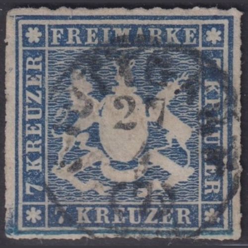 Altdeutschland Württemberg 1868 - MiNr. 35 a gestempelt, geprüft Thoma BPP - 7 Kreuzer