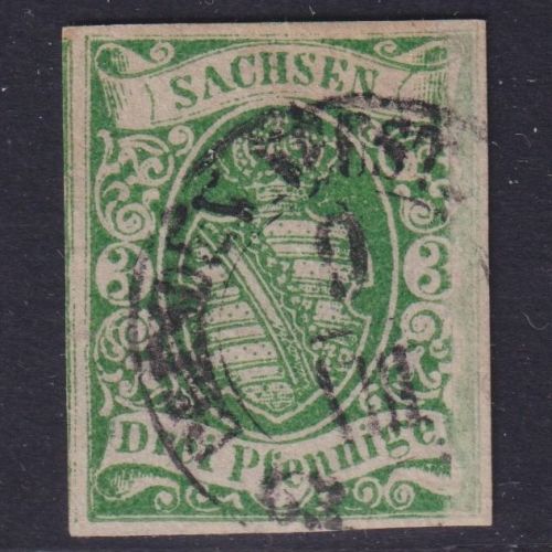 Sachsen 1863 - MiNr. 2 gestempelt - 3 Pfennig grün
