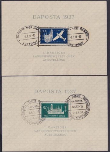 DANZIG Block 1 + 2 gestempelt Luftpost - Blockpaar DAPOSTA 1937