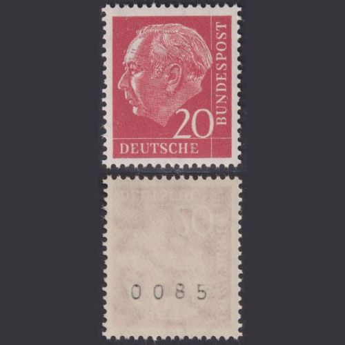 Bund, Heuss 20 Pf. / 185 xw R Rollenmarke, ungerade Nr. 0085 postfrisch