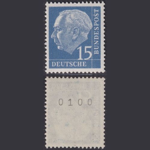 Bund, Heuss 15 Pf. / 184 xw R Rollenmarke, gerader Nr. 0100 postfrisch