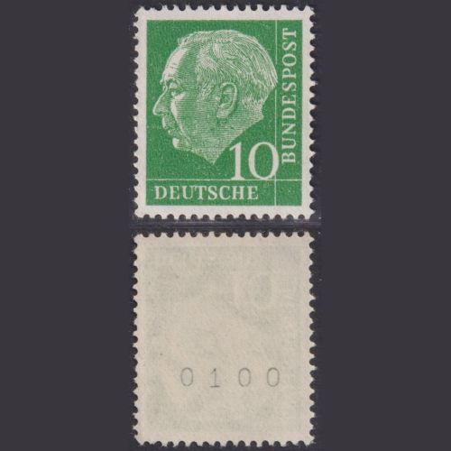 Bund, Heuss 10 Pf. / 183 xw R Rollenmarke, gerader Nr. 0100 postfrisch