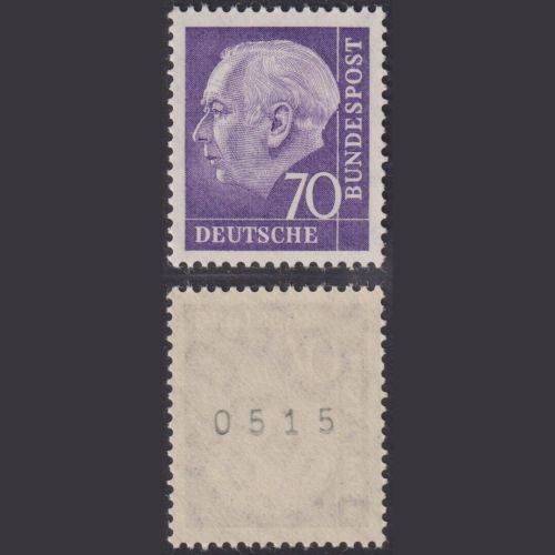 Bund, Heuss 70 Pf. / 263 xw ZR Rollenmarke, ungerader Nr. 0515 postfrisch