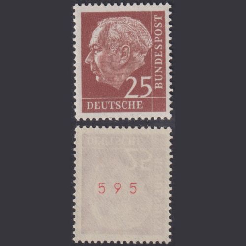 Bund, Heuss 25 Pf. / 186 y R Rollenmarke, ungerade rote Nr. 595 postfrisch