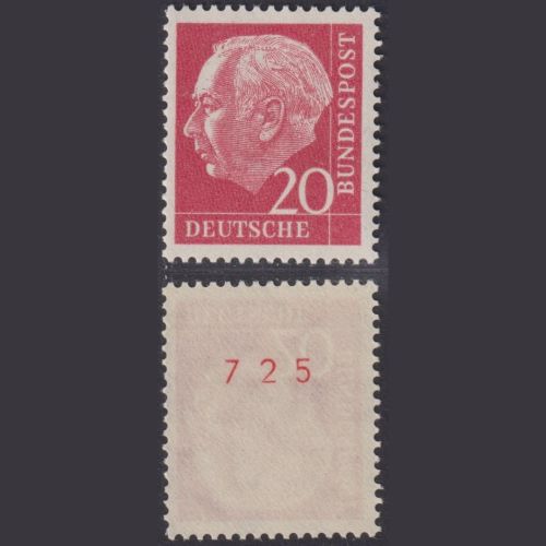 Bund, Heuss 20 Pf. / 185 y R Rollenmarke, ungerade rote Nr. 725 postfrisch