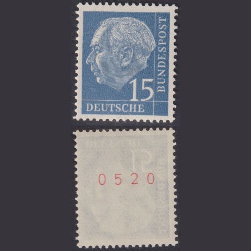 Bund, Heuss 15 Pf. / 184 y R Rollenmarke, gerade rote Nr. 0520 postfrisch